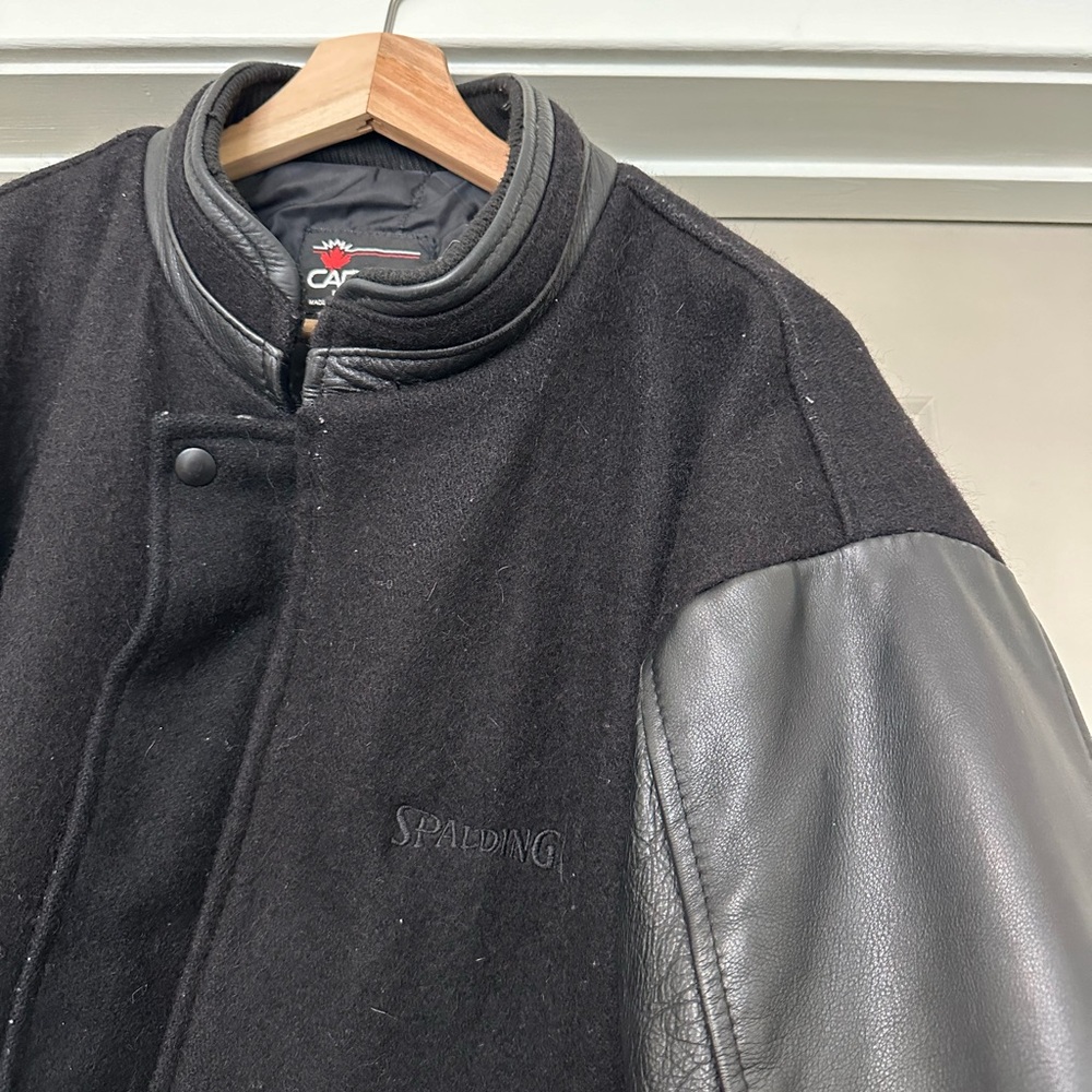 Spalding Black Leather Sleeve Jacket